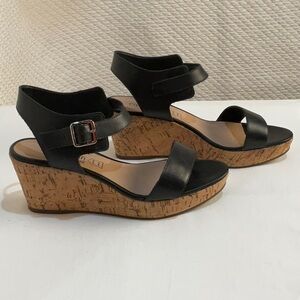 Cathy Jean Black platform cork wedge Size 9